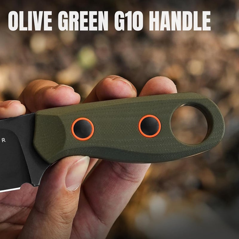 KIZER Beaver Fixed Blade Knife with Sheath, 2.75" D2 Blade EDC Camping Fixed Blade Knife with Olive Green G10 Handle, Small Bushcraft Survival Knives, Outdoor Hunting Knives for Men Women, 1078A1 - Image 4